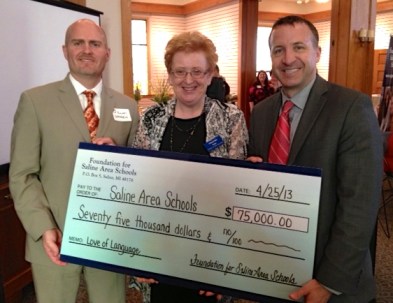 (l-r) Scot Graden, Superintendent, Cheryl Hoeft, President FSAS, Steve Laatsch, Asst. Superintendent of Instructional Services